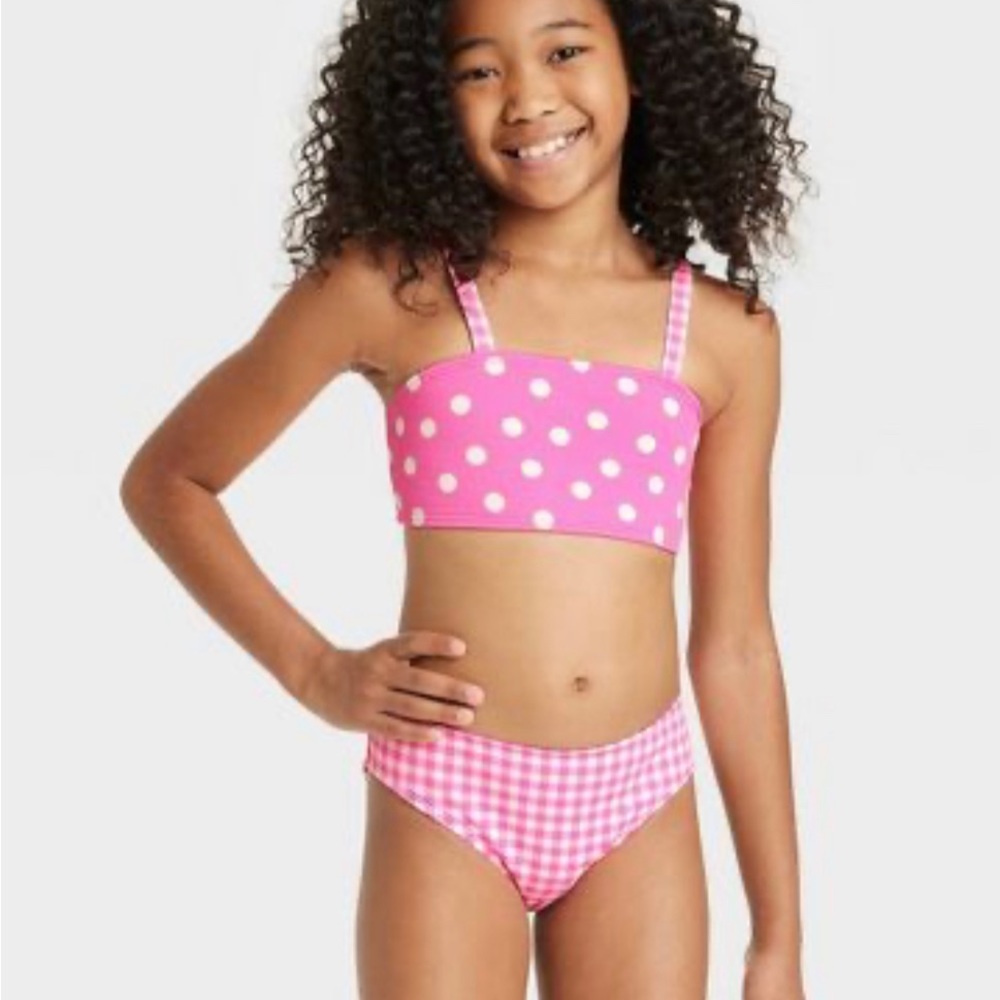 NWOT Girls' Gingham Spots Polka Dots Bikini Set - Cat & Jack™ Pink